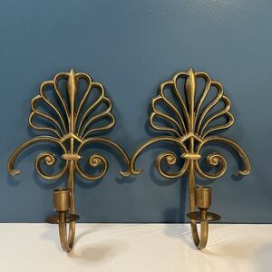 Solid Brass Wall Mounted Sconces Pair Scroll Design 90’s Single Candlestick